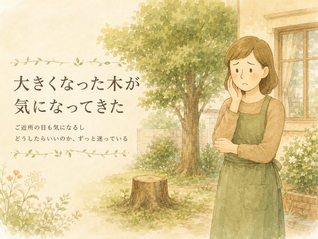大きくなった庭木が気になっているイラスト