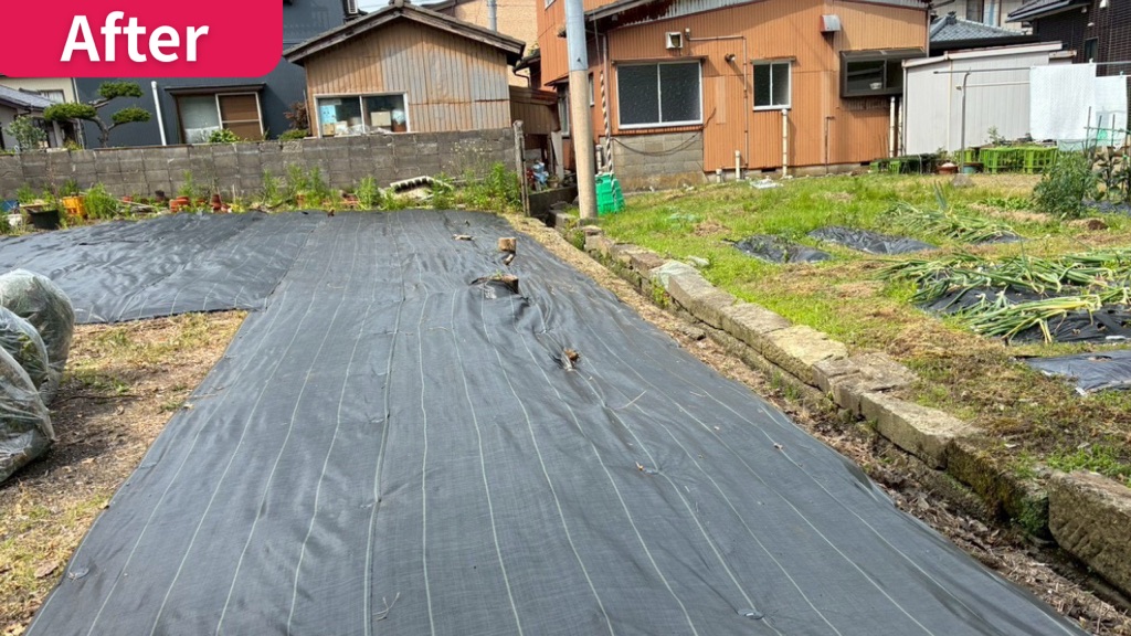 防草シート貼り 施工後の空き地（事例2・新潟市内）