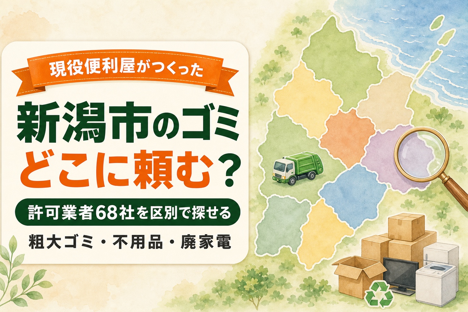 新潟市のゴミはどこに頼む？許可業者68社を区別で探せるマップ。粗大ゴミ・不用品・廃家電に対応